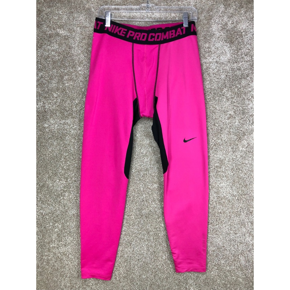 Nike Pro Combat Hyperwarm Dri-FIT Leggings Women L Pink Black Compression Sporty